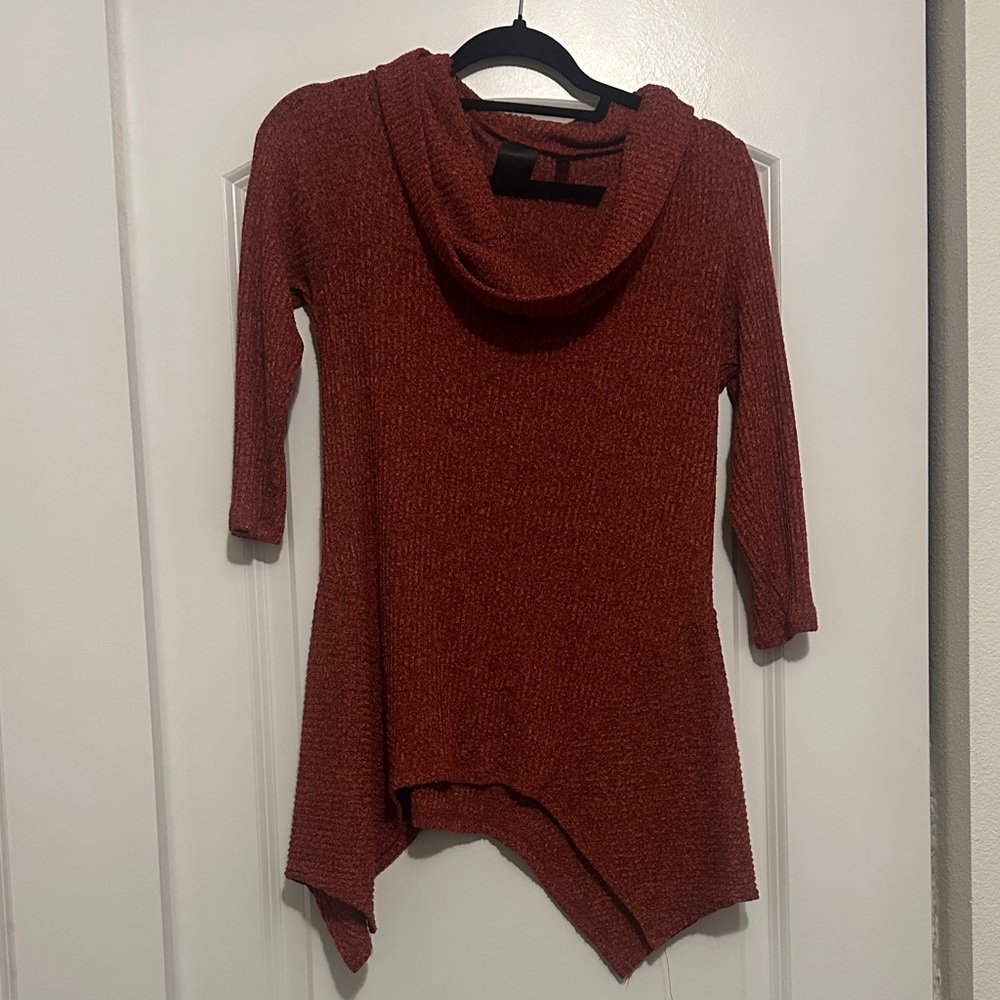 Brick Red Knit Cowl Neck Sweater